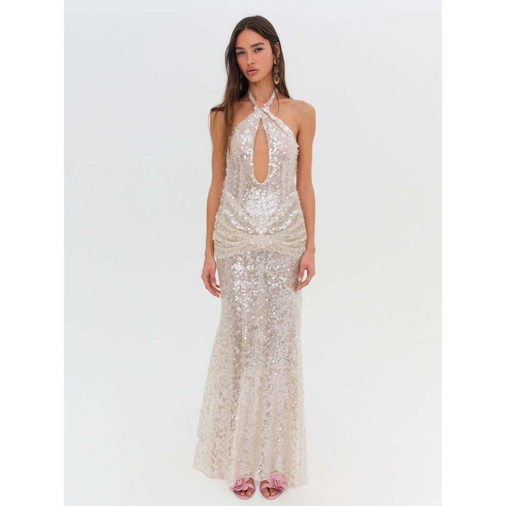 For Love & Lemons Sydney Sequin Maxi Dress Size SS / Nude